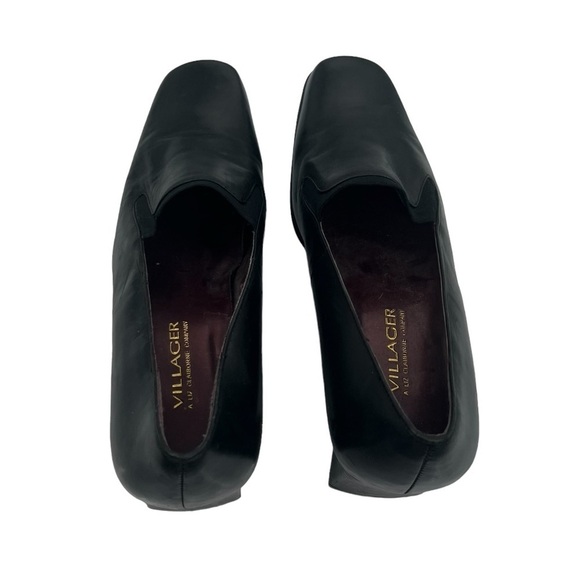 Villager By Liz Claiborne Black Leather Square Toe Block Heels Size 9 Women's - Picture 5 of 9